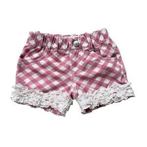 Bonnie Kids Pink Gingham Ruffle Shorts White Lace Trim Size 2T